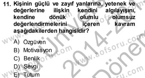 Aile İçi Uyumlu Etkileşim Dersi 2014 - 2015 Yılı (Final) Dönem Sonu Sınav Soruları 11. Soru