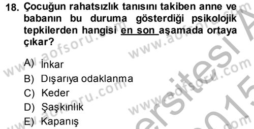 Aile İçi Uyumlu Etkileşim Dersi 2014 - 2015 Yılı (Final) Dönem Sonu Sınav Soruları 18. Soru