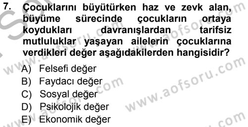 Aile İçi Uyumlu Etkileşim Dersi 2014 - 2015 Yılı (Final) Dönem Sonu Sınav Soruları 7. Soru