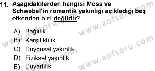 Aile İçi Uyumlu Etkileşim Dersi 2015 - 2016 Yılı (Vize) Ara Sınav Soruları 11. Soru