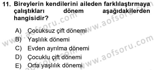 Aile İçi Uyumlu Etkileşim Dersi 2015 - 2016 Yılı (Final) Dönem Sonu Sınav Soruları 11. Soru