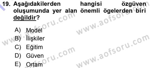 Aile İçi Uyumlu Etkileşim Dersi 2015 - 2016 Yılı (Final) Dönem Sonu Sınav Soruları 19. Soru