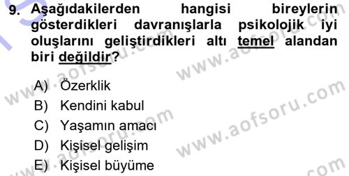 Aile İçi Uyumlu Etkileşim Dersi 2015 - 2016 Yılı (Final) Dönem Sonu Sınav Soruları 9. Soru