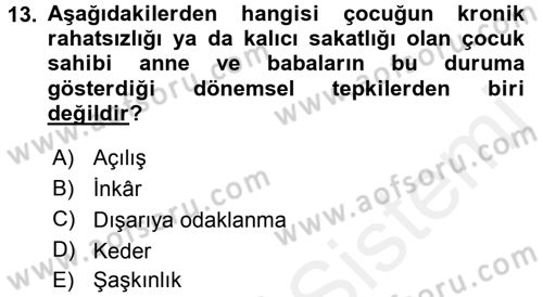 Aile İçi Uyumlu Etkileşim Dersi 2016 - 2017 Yılı (Final) Dönem Sonu Sınav Soruları 13. Soru