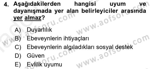 Aile İçi Uyumlu Etkileşim Dersi 2017 - 2018 Yılı 3 Ders Sınav Soruları 4. Soru