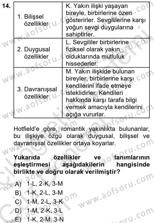 Aile İçi Uyumlu Etkileşim Dersi 2017 - 2018 Yılı (Vize) Ara Sınav Soruları 14. Soru