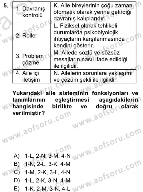 Aile İçi Uyumlu Etkileşim Dersi 2017 - 2018 Yılı (Vize) Ara Sınav Soruları 5. Soru
