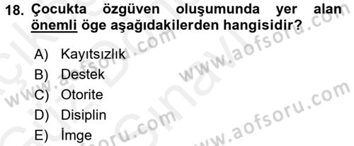 Aile İçi Uyumlu Etkileşim Dersi 2017 - 2018 Yılı (Final) Dönem Sonu Sınav Soruları 18. Soru