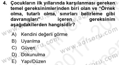 Aile İçi Uyumlu Etkileşim Dersi 2017 - 2018 Yılı (Final) Dönem Sonu Sınav Soruları 4. Soru
