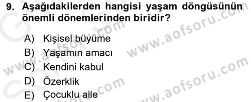 Aile İçi Uyumlu Etkileşim Dersi 2017 - 2018 Yılı (Final) Dönem Sonu Sınav Soruları 9. Soru