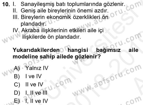 Aile İçi Uyumlu Etkileşim Dersi 2018 - 2019 Yılı (Vize) Ara Sınav Soruları 10. Soru