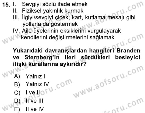 Aile İçi Uyumlu Etkileşim Dersi 2018 - 2019 Yılı (Vize) Ara Sınav Soruları 15. Soru