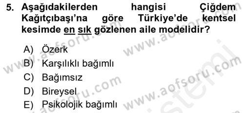 Aile İçi Uyumlu Etkileşim Dersi 2018 - 2019 Yılı (Vize) Ara Sınav Soruları 5. Soru