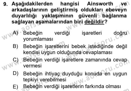 Aile İçi Uyumlu Etkileşim Dersi 2018 - 2019 Yılı (Vize) Ara Sınav Soruları 9. Soru