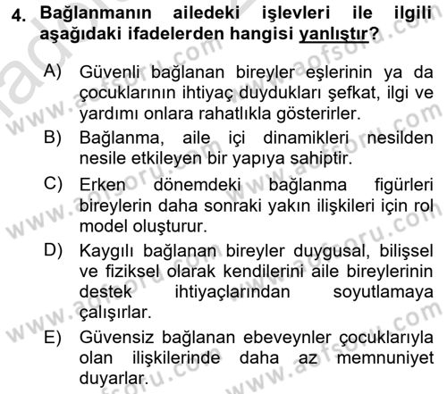 Aile İçi Uyumlu Etkileşim Dersi 2019 - 2020 Yılı (Vize) Ara Sınav Soruları 4. Soru