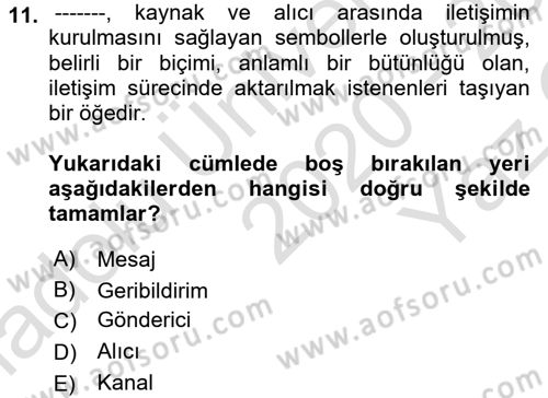 Aile İçi Uyumlu Etkileşim Dersi 2020 - 2021 Yılı Yaz Okulu Sınav Soruları 11. Soru