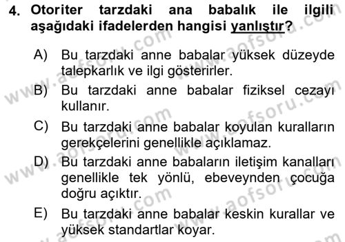 Aile İçi Uyumlu Etkileşim Dersi 2020 - 2021 Yılı Yaz Okulu Sınav Soruları 4. Soru