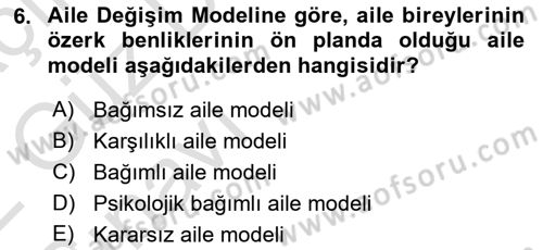 Aile İçi Uyumlu Etkileşim Dersi 2021 - 2022 Yılı (Vize) Ara Sınav Soruları 6. Soru