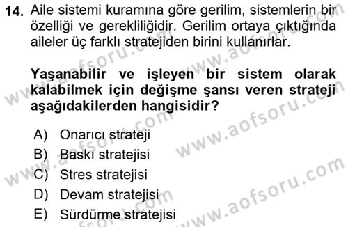 Aile İçi Uyumlu Etkileşim Dersi 2021 - 2022 Yılı (Final) Dönem Sonu Sınav Soruları 14. Soru