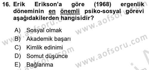 Aile İçi Uyumlu Etkileşim Dersi 2021 - 2022 Yılı (Final) Dönem Sonu Sınav Soruları 16. Soru
