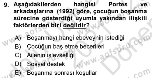Aile İçi Uyumlu Etkileşim Dersi 2021 - 2022 Yılı (Final) Dönem Sonu Sınav Soruları 9. Soru