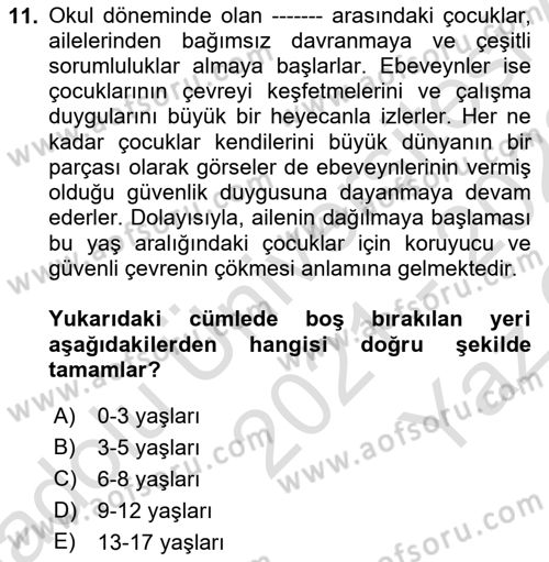 Aile İçi Uyumlu Etkileşim Dersi 2021 - 2022 Yılı Yaz Okulu Sınav Soruları 11. Soru