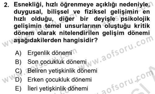 Aile İçi Uyumlu Etkileşim Dersi 2021 - 2022 Yılı Yaz Okulu Sınav Soruları 2. Soru