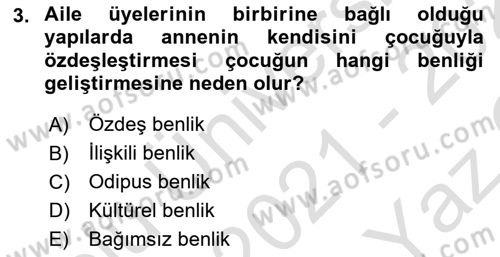 Aile İçi Uyumlu Etkileşim Dersi 2021 - 2022 Yılı Yaz Okulu Sınav Soruları 3. Soru