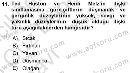 Aile İçi Uyumlu Etkileşim Dersi 2022 - 2023 Yılı (Vize) Ara Sınav Soruları 11. Soru