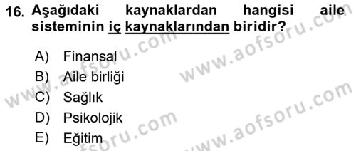 Aile İçi Uyumlu Etkileşim Dersi 2022 - 2023 Yılı (Vize) Ara Sınav Soruları 16. Soru