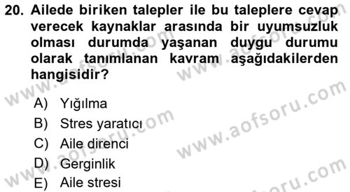 Aile İçi Uyumlu Etkileşim Dersi 2022 - 2023 Yılı (Vize) Ara Sınav Soruları 20. Soru
