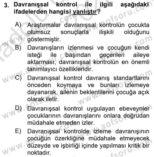 Aile İçi Uyumlu Etkileşim Dersi 2022 - 2023 Yılı (Vize) Ara Sınav Soruları 3. Soru