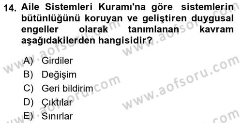 Aile İçi Uyumlu Etkileşim Dersi 2022 - 2023 Yılı (Final) Dönem Sonu Sınav Soruları 14. Soru