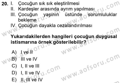 Aile İçi Uyumlu Etkileşim Dersi 2022 - 2023 Yılı (Final) Dönem Sonu Sınav Soruları 20. Soru