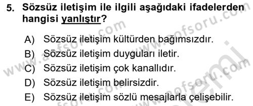 Aile İçi Uyumlu Etkileşim Dersi 2022 - 2023 Yılı (Final) Dönem Sonu Sınav Soruları 5. Soru