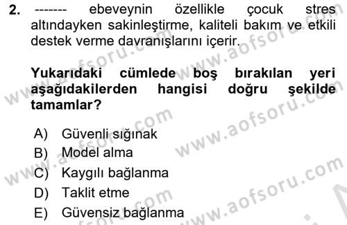 Aile İçi Uyumlu Etkileşim Dersi 2022 - 2023 Yılı Yaz Okulu Sınav Soruları 2. Soru