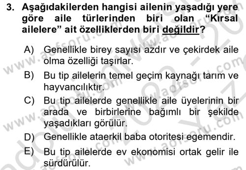 Aile İçi Uyumlu Etkileşim Dersi 2022 - 2023 Yılı Yaz Okulu Sınav Soruları 3. Soru