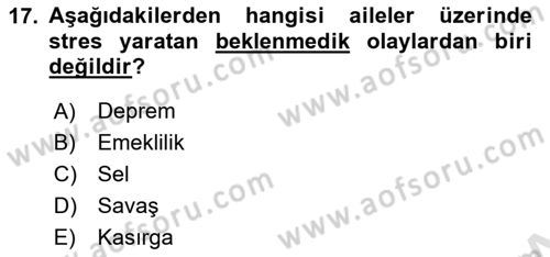 Aile İçi Uyumlu Etkileşim Dersi 2023 - 2024 Yılı (Vize) Ara Sınav Soruları 17. Soru