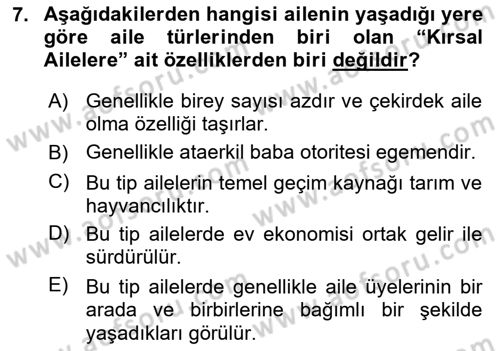 Aile İçi Uyumlu Etkileşim Dersi 2023 - 2024 Yılı (Vize) Ara Sınav Soruları 7. Soru