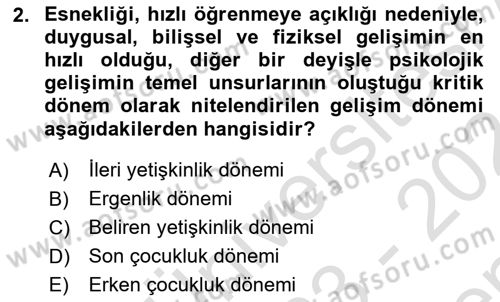 Aile İçi Uyumlu Etkileşim Dersi 2023 - 2024 Yılı (Final) Dönem Sonu Sınav Soruları 2. Soru