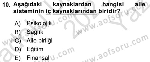 Aile İçi Uyumlu Etkileşim Dersi 2023 - 2024 Yılı Yaz Okulu Sınav Soruları 10. Soru