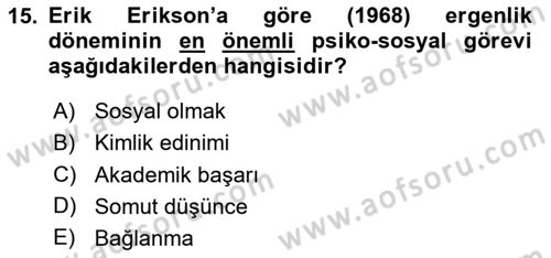 Aile İçi Uyumlu Etkileşim Dersi 2023 - 2024 Yılı Yaz Okulu Sınav Soruları 15. Soru