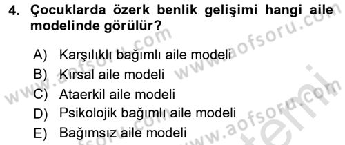 Aile İçi Uyumlu Etkileşim Dersi 2023 - 2024 Yılı Yaz Okulu Sınav Soruları 4. Soru