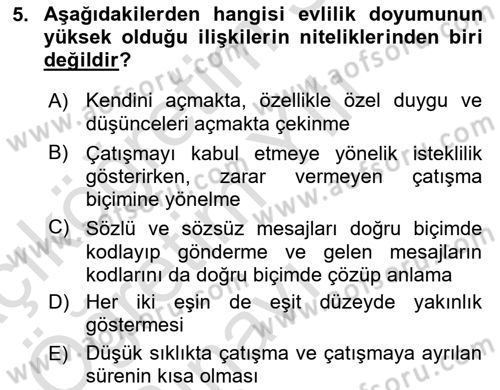 Aile İçi Uyumlu Etkileşim Dersi 2023 - 2024 Yılı Yaz Okulu Sınav Soruları 5. Soru