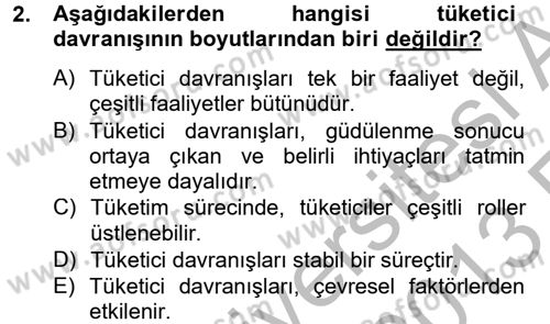 Tüketim Bilinci ve Bilinçli Tüketici Dersi 2012 - 2013 Yılı (Vize) Ara Sınav Soruları 2. Soru