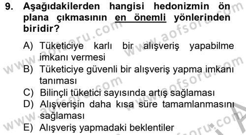 Tüketim Bilinci ve Bilinçli Tüketici Dersi 2012 - 2013 Yılı (Vize) Ara Sınav Soruları 9. Soru