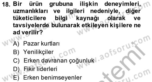 Tüketim Bilinci ve Bilinçli Tüketici Dersi 2013 - 2014 Yılı (Vize) Ara Sınav Soruları 18. Soru