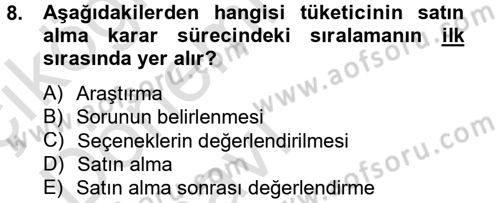 Tüketim Bilinci ve Bilinçli Tüketici Dersi 2013 - 2014 Yılı Tek Ders Sınav Soruları 8. Soru