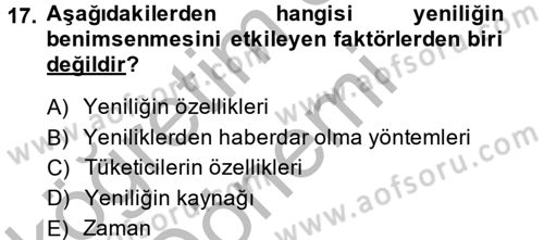 Tüketim Bilinci ve Bilinçli Tüketici Dersi 2014 - 2015 Yılı (Vize) Ara Sınav Soruları 17. Soru