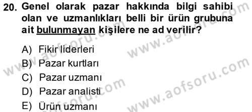 Tüketim Bilinci ve Bilinçli Tüketici Dersi 2014 - 2015 Yılı (Vize) Ara Sınav Soruları 20. Soru